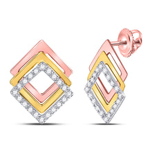  10k Tri-Tone Gold Womens Round Diamond Offset Square Earrings 1/6 Cttw