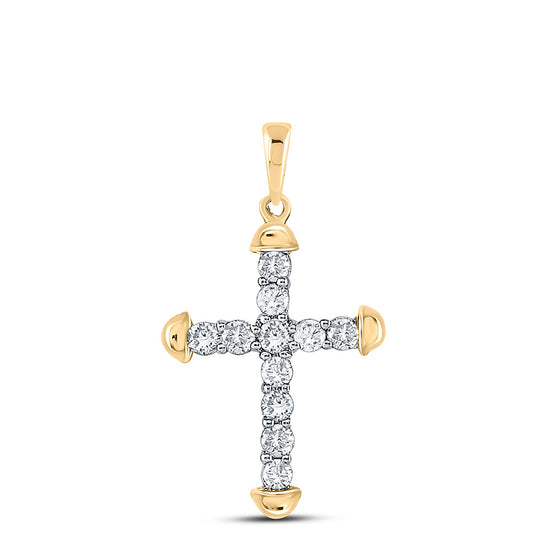 10k Yellow Gold Womens Round Diamond Cross Pendant 1/3 Cttw