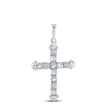  10k White Gold Womens Round Diamond Cross Pendant 1/3 Cttw