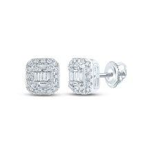  14k White Gold Womens Baguette Diamond Square Cluster Earrings 1/2 Cttw