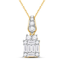  14k Yellow Gold Womens Baguette Diamond Square Cluster Pendant 1/3 Cttw