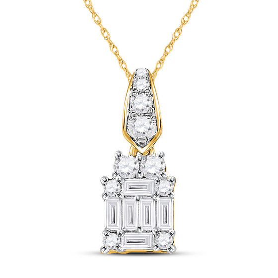 14k Yellow Gold Womens Baguette Diamond Square Cluster Pendant 1/3 Cttw