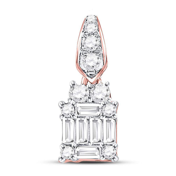 14k Rose Gold Womens Baguette Diamond Square Cluster Pendant 1/3 Cttw