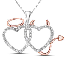  10k Two-tone Gold Womens Round Diamond Angel Devil Heart Pendant 1/20 Cttw