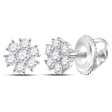  10k White Gold Womens Round Diamond Flower Cluster Burst Earrings 1/8 Cttw