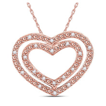  10k Rose Gold Womens Round Diamond Double Heart Pendant 1/12 Cttw