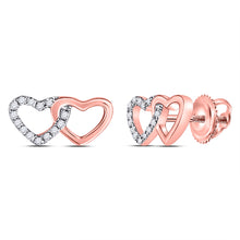  10k Rose Gold Womens Round Diamond Heart Earrings 1/12 Cttw