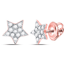  10k Rose Gold Womens Round Diamond Star Earrings 1/6 Cttw