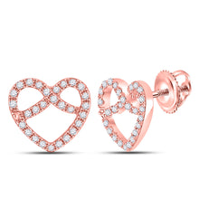  10k Rose Gold Womens Round Diamond Pretzel Heart Earrings 1/6 Cttw