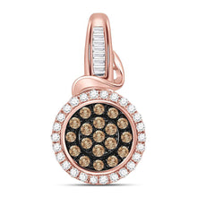  10k Rose Gold Womens Round Brown Diamond Fashion Cluster Pendant 3/8 Cttw