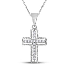 10k White Gold Womens Round Diamond Roman Cross Pendant 1/10 Cttw