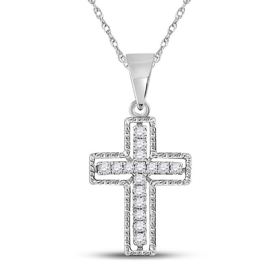 10k White Gold Womens Round Diamond Roman Cross Pendant 1/10 Cttw