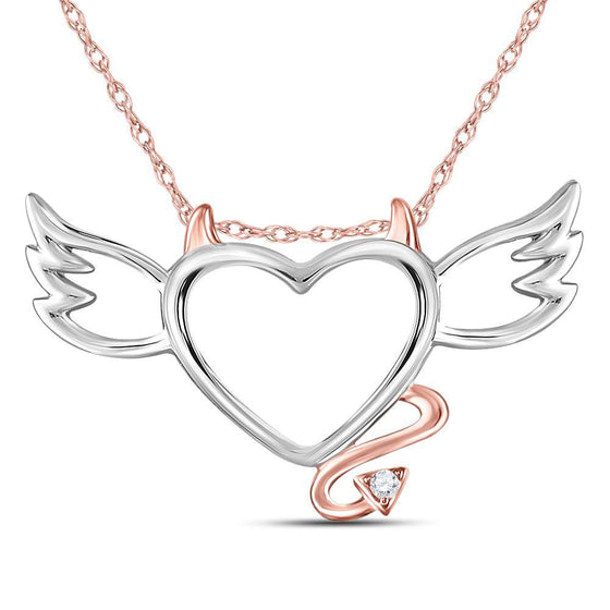 10k Two-tone Gold Womens Round Diamond Devil Naughty Heart Pendant .01 Cttw