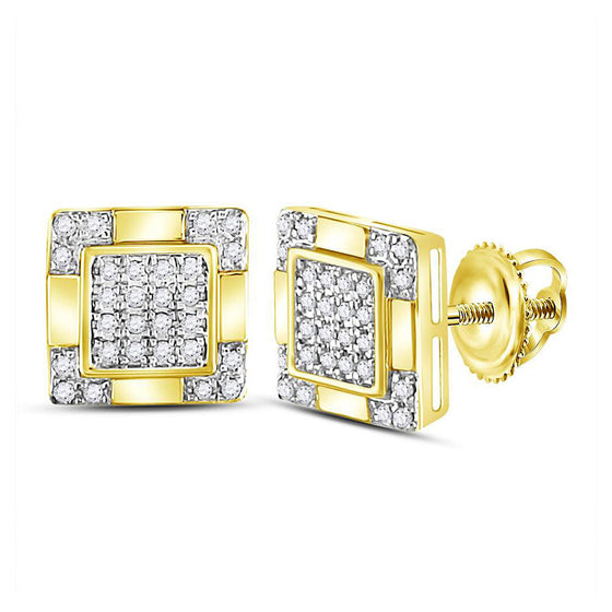 10k Yellow Gold Round Diamond Square Cluster Stud Earrings 1/6 Cttw