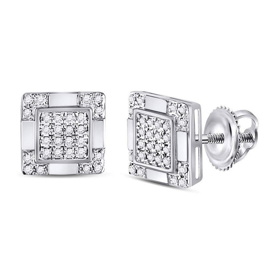 10k White Gold Round Diamond Square Cluster Stud Earrings 1/6 Cttw