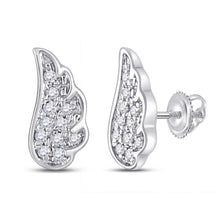  10k White Gold Womens Round Diamond Wing Angel Earrings 1/20 Cttw