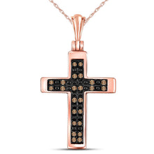  10k Rose Gold Womens Round Brown Diamond Cross Pendant 1/8 Cttw