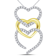  10k Two-tone Gold Womens Round Diamond Triple Cascading Heart Pendant 1/6 Cttw