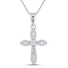  10k White Gold Womens Round Diamond Cross Pendant 1/6 Cttw