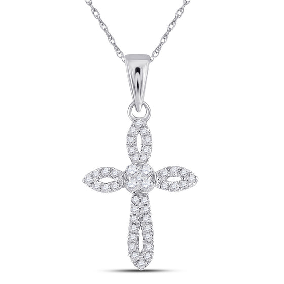 10k White Gold Womens Round Diamond Cross Pendant 1/6 Cttw