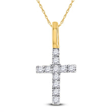  14k Yellow Gold Womens Round Diamond Dainty Cross Pendant 1/10 Cttw