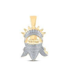  10k Yellow Gold Mens Round Diamond Lady Liberty Mask Charm Pendant 5/8 Cttw