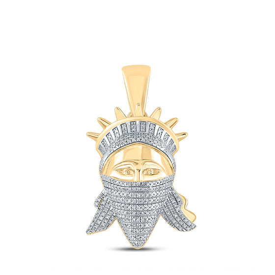 10k Yellow Gold Mens Round Diamond Lady Liberty Mask Charm Pendant 5/8 Cttw