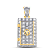 10k Yellow Gold Mens Round Diamond Bank Safe Vault Charm Pendant 1-1/3 Cttw