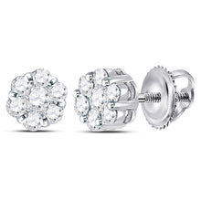 14k White Gold Womens Round Diamond Flower Cluster Earrings 3/4 Cttw