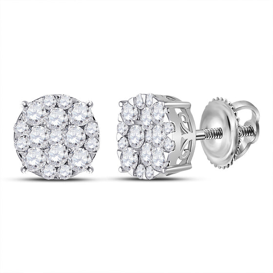 14k White Gold Womens Round Diamond Cluster Earrings 1 Cttw
