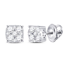  14k White Gold Womens Round Diamond Square Cluster Earrings 1/4 Cttw