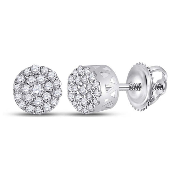 14k White Gold Womens Round Diamond Cluster Earrings 1/4 Cttw