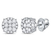 14k White Gold Womens Round Diamond Cluster Stud Earrings 1/2 Cttw