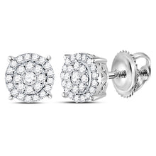  14k White Gold Womens Round Diamond Cluster Earrings 1/3 Cttw