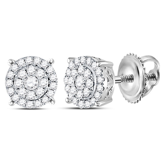 14k White Gold Womens Round Diamond Cluster Earrings 1/3 Cttw