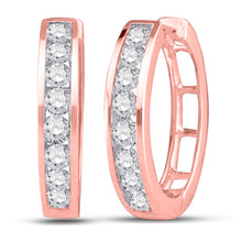  10k Rose Gold Womens Round Diamond Channel Set Hoop Earrings 1/4 Cttw