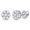 14k White Gold Womens Round Diamond Flower Cluster Earrings 1/4 Cttw