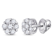  14k White Gold Womens Round Diamond Flower Cluster Earrings 1/4 Cttw