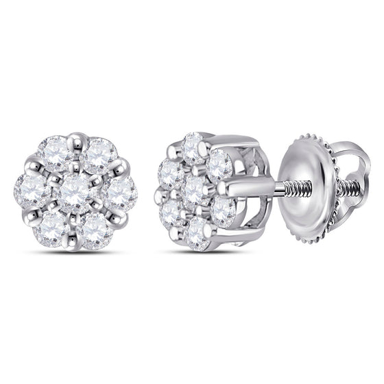 14k White Gold Womens Round Diamond Flower Cluster Earrings 1/4 Cttw