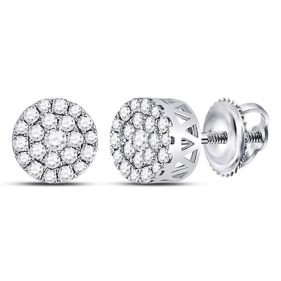 14k White Gold Womens Round Diamond Flower Halo Cluster Earrings 1/2 Cttw