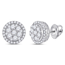  14k White Gold Womens Round Diamond Flower Halo Cluster Earrings 7/8 Cttw