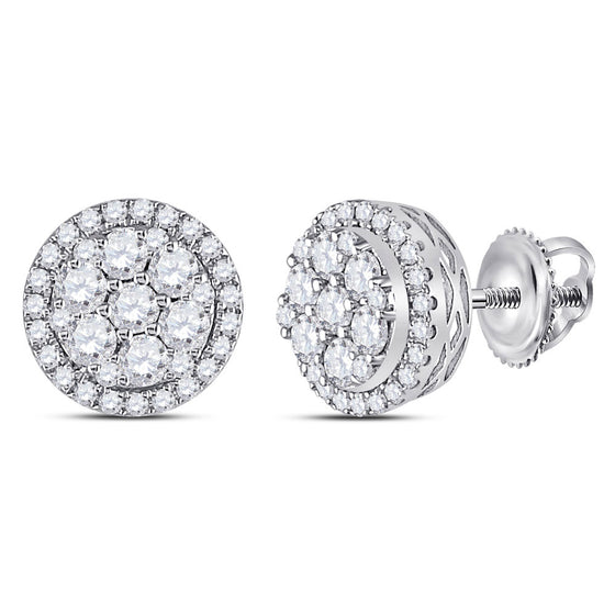 14k White Gold Womens Round Diamond Flower Halo Cluster Earrings 7/8 Cttw
