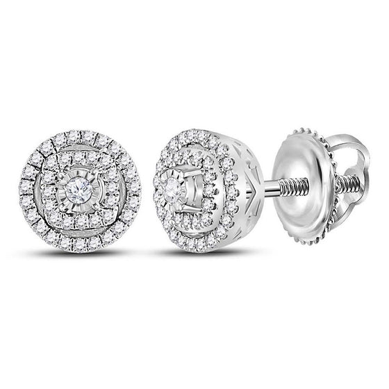 14k White Gold Womens Round Diamond Halo Earrings 1/4 Cttw