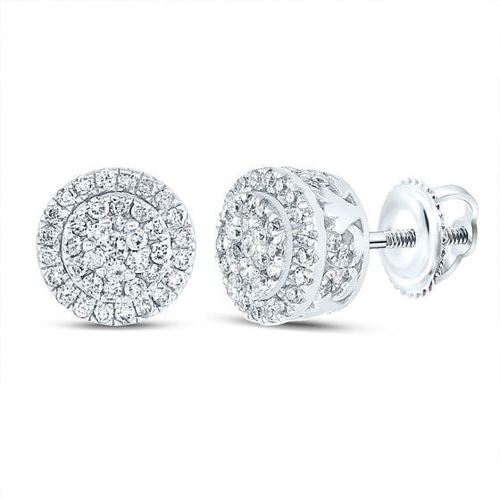 14k White Gold Womens Round Diamond Cluster Earrings 1/2 Cttw