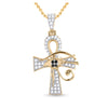 10k Yellow Gold Mens Round Black Color Enhanced Diamond Ankh Cross Charm Pendant 1/2 Cttw