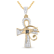  10k Yellow Gold Mens Round Black Color Enhanced Diamond Ankh Cross Charm Pendant 1/2 Cttw