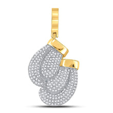  10k Yellow Gold Mens Round Diamond Boxing Gloves Charm Pendant 7/8 Cttw