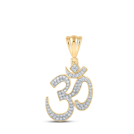10k Yellow Gold Mens Round Diamond Om Charm Pendant 1/2 Cttw