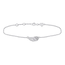  Sterling Silver Womens Round Diamond Angel Wing Bracelet 1/20 Cttw