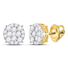  14k Yellow Gold Womens Round Diamond Circle Cluster Earrings 1 Cttw